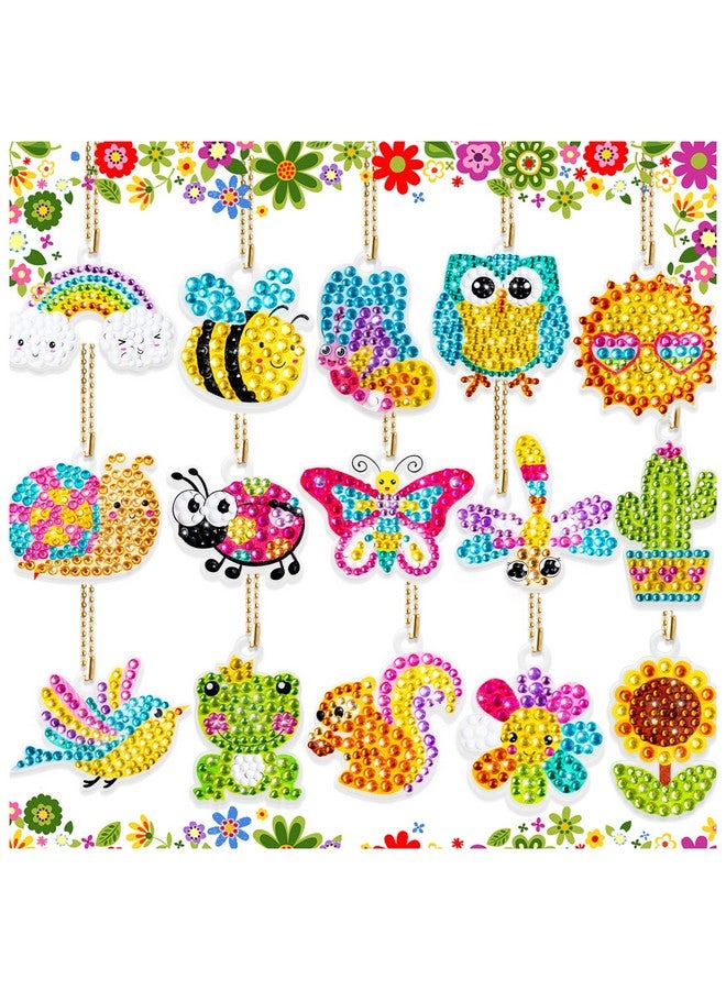FFNIU Diamond Art for Kids, 15 Pack Diamond Art Painting Keychains, DIY Gem 5D Painting Arts and Crafts for Boys Girls Ages 6-8-12 (Garden Animals) - Image 1
