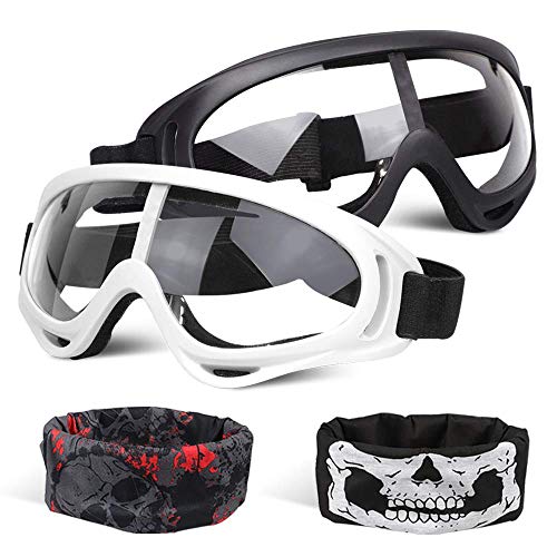 POKONBOY 2 Pack Protective Goggles/Safety Glasses/Motorcycle Eyewear with Bandanas - Compatible with Nerf Game Battle for Kids (Black & White) - Image 1
