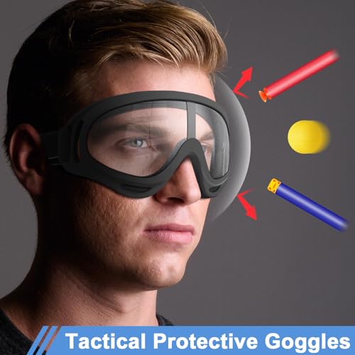 POKONBOY 2 Pack Protective Goggles/Safety Glasses/Motorcycle Eyewear with Bandanas - Compatible with Nerf Game Battle for Kids (Black & White) - Image 5