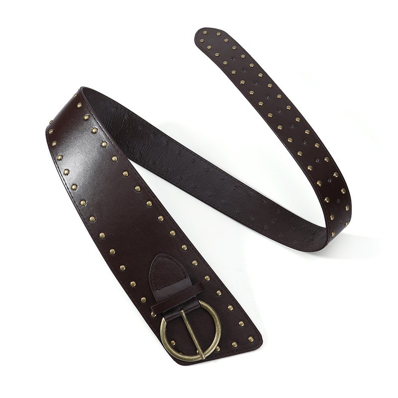 Punk Retro Wide Belt with Metal Rivets - Fashion Trendy Suede Waist Belt for Women - Image 2