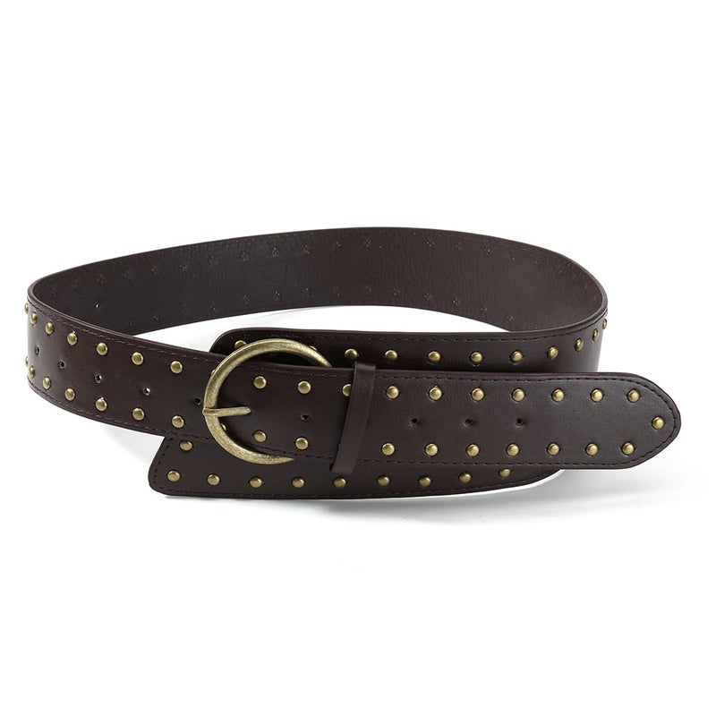 Punk Retro Wide Belt with Metal Rivets - Fashion Trendy Suede Waist Belt for Women - Image 4