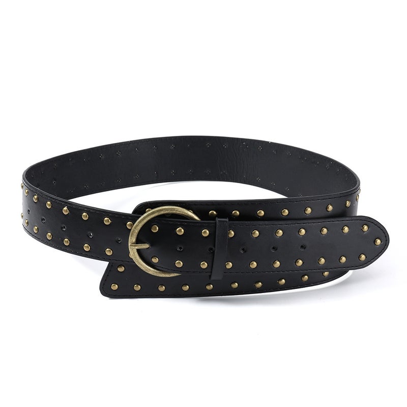 Punk Retro Wide Belt with Metal Rivets - Fashion Trendy Suede Waist Belt for Women - Image 5