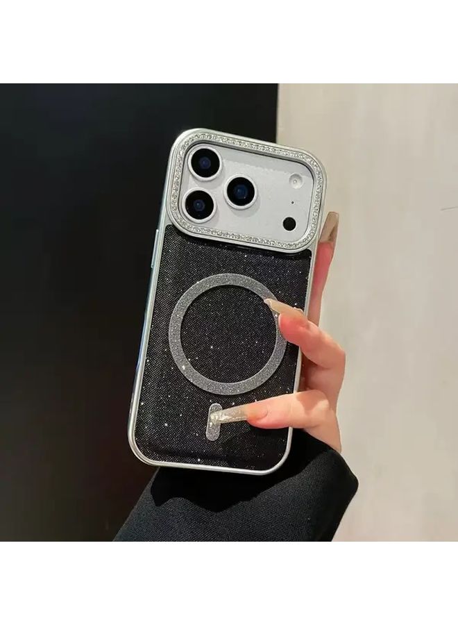 Luxurious Pearl Rhinestone Glitter Phone Case Shock Protection For iPhone 16 Black - Image 2