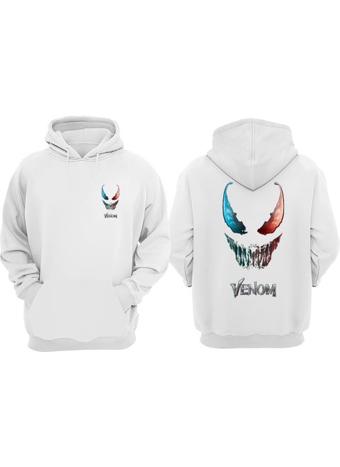 Unisex Venom Face Bule And Red Design Front Back Printed Regular Fit White Sweatshirt