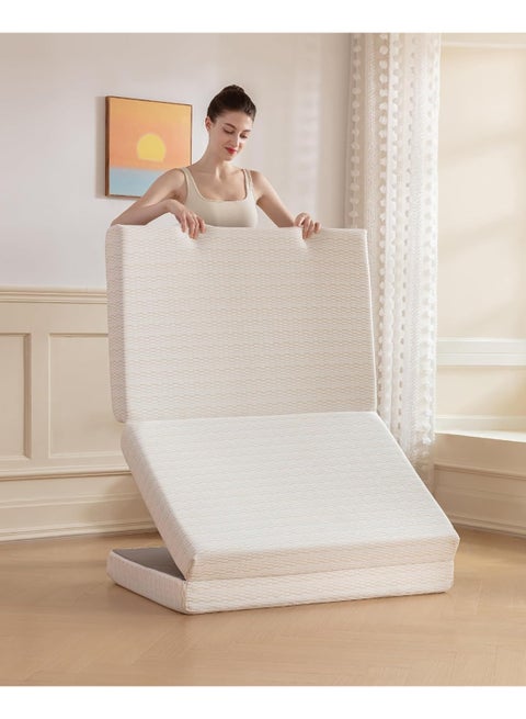Comfy White Knitted Cotton Folding Medicated Foam 180 X 90 X 7Cm Portable Classic Mattress