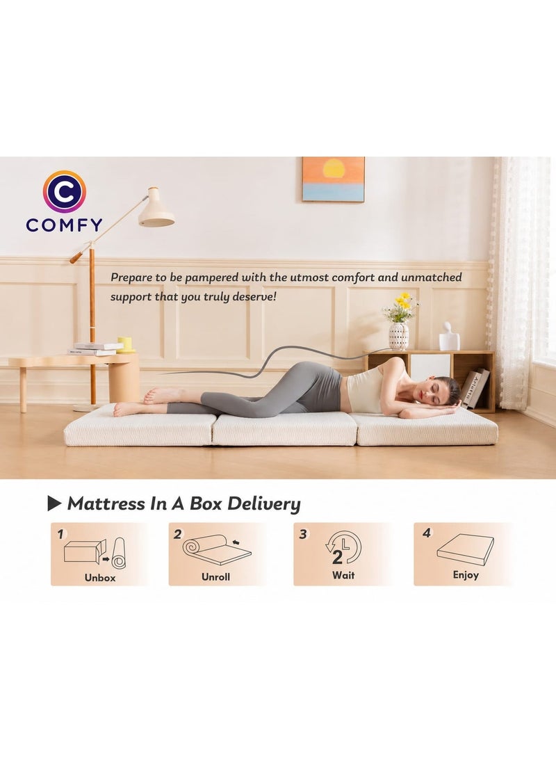 Comfy مرتبة كلاسيكية محمولة من رغوة طبية قطنية بيضاء مريحة قابلة للطي 180 × 90 × 7 سم - Image 5