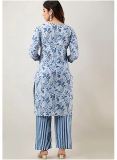 Glamsouq Women Floral Printed Cotton Kurta And Pant Set With Dupatta  - Image 3
