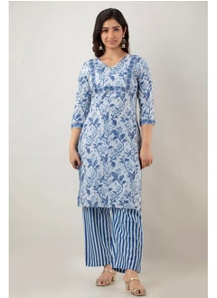 Glamsouq Women Floral Printed Cotton Kurta And Pant Set With Dupatta  - Image 4