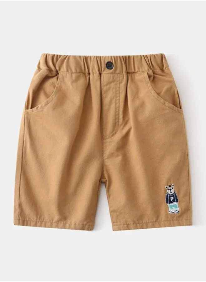 يونيكي Brown Regular Fit Mid Rise Applique Shorts