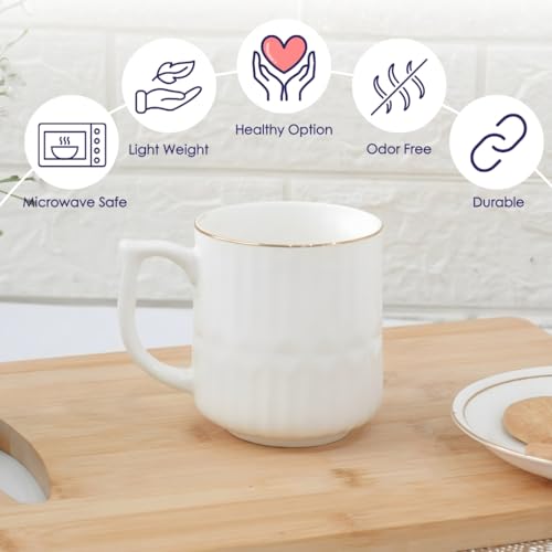 Femora Elegant White Ceramic Coffee Mugs | Unique Textured Vertical Striped Design for Home & Office | 350 Ml| Set of 2 - Image 4