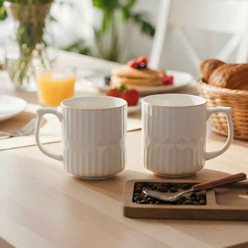 Femora Elegant White Ceramic Coffee Mugs | Unique Textured Vertical Striped Design for Home & Office | 350 Ml| Set of 2 - Image 2