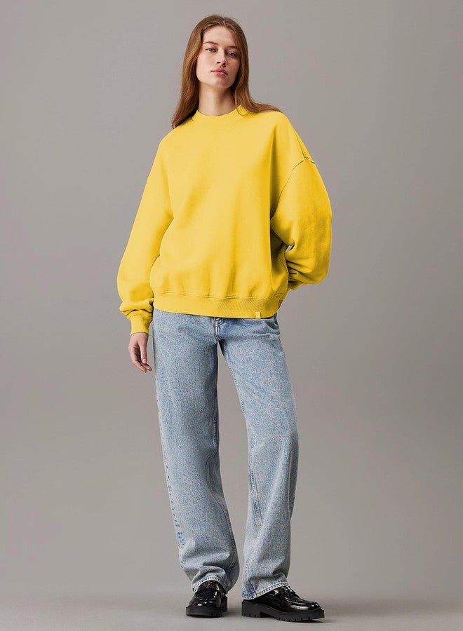 KOTTY Women's Fleece Sweatshirt Solid Pattern with Classic Round Neck(Yellow,XL) - Image 4