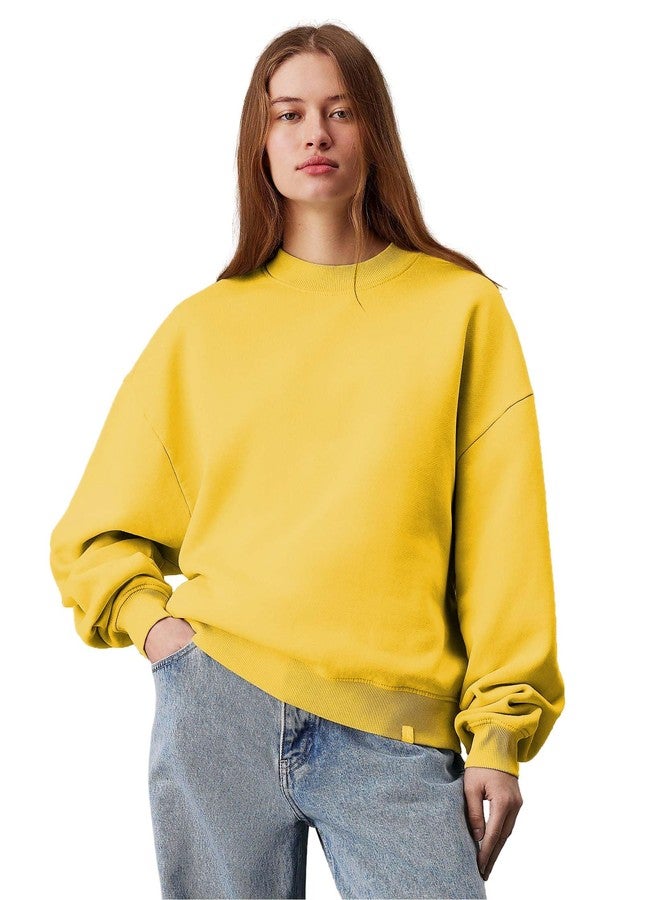 KOTTY Women's Fleece Sweatshirt Solid Pattern with Classic Round Neck(Yellow,XL) - Image 1