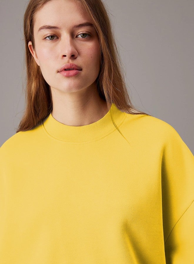KOTTY Women's Fleece Sweatshirt Solid Pattern with Classic Round Neck(Yellow,XL) - Image 3
