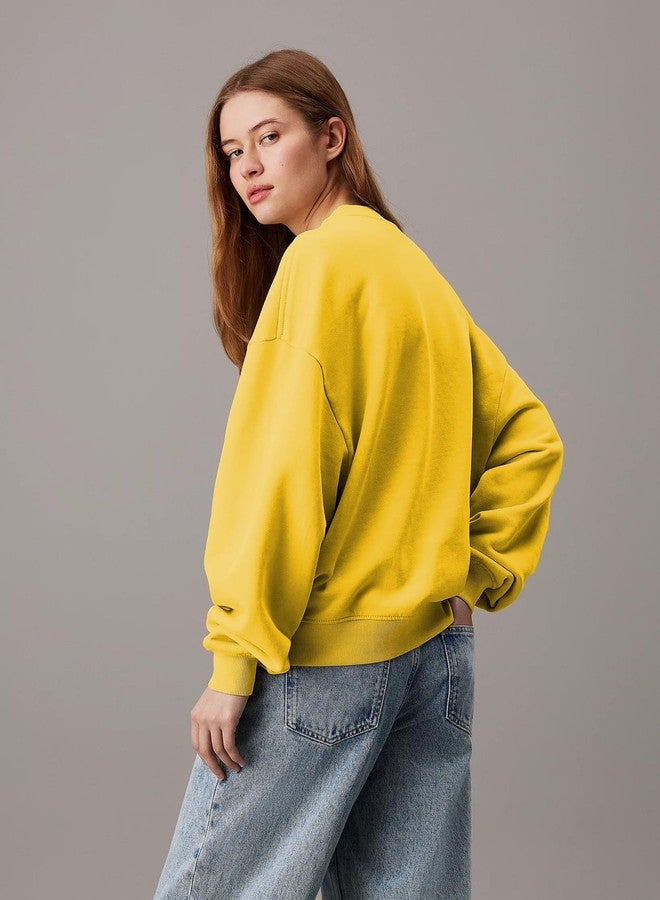 KOTTY Women's Fleece Sweatshirt Solid Pattern with Classic Round Neck(Yellow,XL) - Image 2
