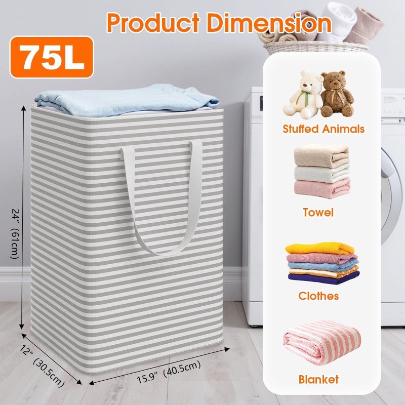 SmartTrends 3 Pack Laundry Basket, Waterproof & Freestanding Large Laundry Hamper, Collapsible Clothes Hampers with Easy Carry Long & Reinforced Handles in Bedroom Bathroom, College Dorm(75Lx3, Gray) - Image 2