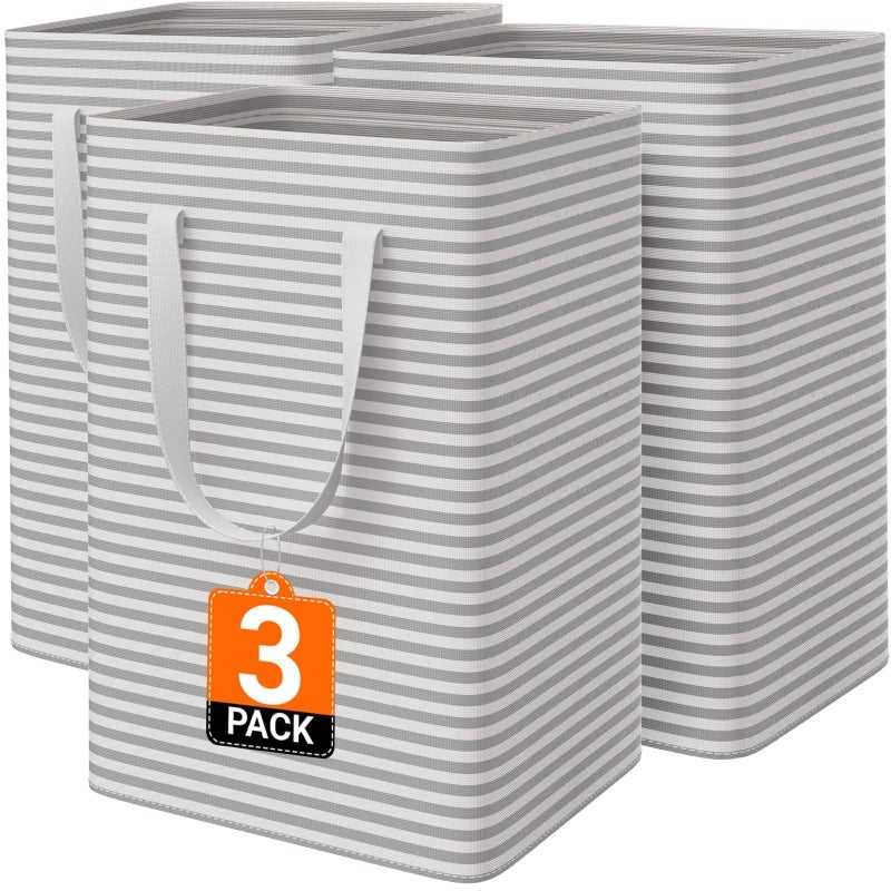 SmartTrends 3 Pack Laundry Basket, Waterproof & Freestanding Large Laundry Hamper, Collapsible Clothes Hampers with Easy Carry Long & Reinforced Handles in Bedroom Bathroom, College Dorm(75Lx3, Gray) - Image 1