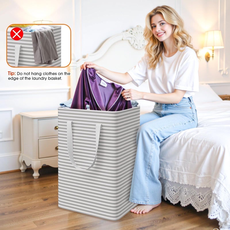 SmartTrends 3 Pack Laundry Basket, Waterproof & Freestanding Large Laundry Hamper, Collapsible Clothes Hampers with Easy Carry Long & Reinforced Handles in Bedroom Bathroom, College Dorm(75Lx3, Gray) - Image 4
