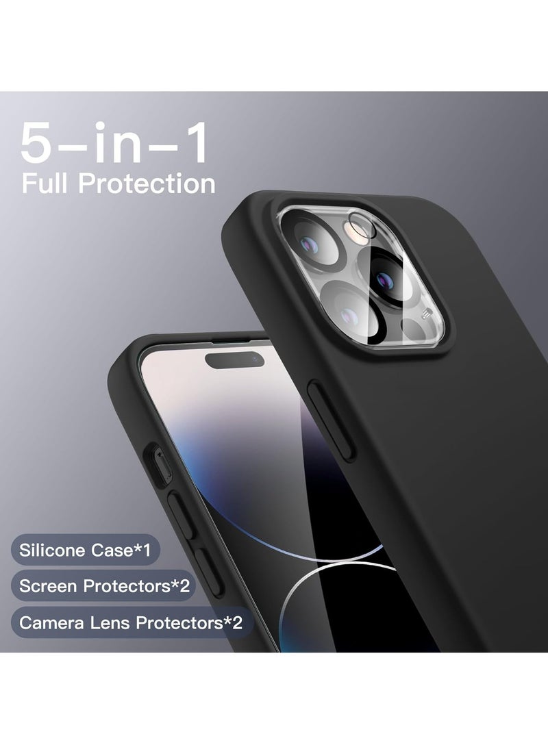 "5-in-1 Silicone Case for iPhone 14 Pro Max (6.7-inch) – Includes 2 Screen Protectors & 2 Camera Lens Protectors, Full Coverage Tempered Glass, Shockproof Protection (Black)" - Image 3