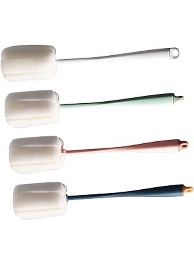 4Pcs Long Handle Sponge Cleaning Brushes Replaceable Heads Strong Dirt Removal for Bottles Cups Glassware - Image 1