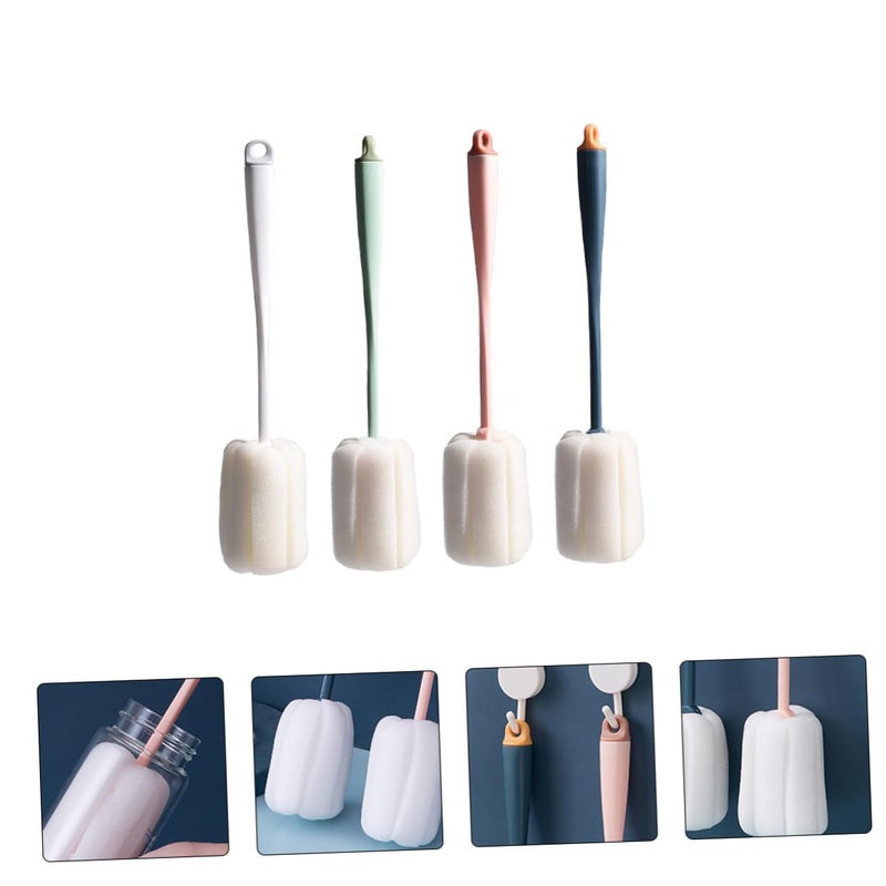 4Pcs Long Handle Sponge Cleaning Brushes Replaceable Heads Strong Dirt Removal for Bottles Cups Glassware - Image 4