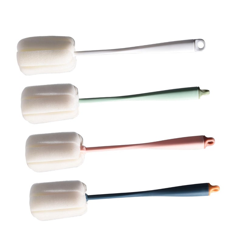 4Pcs Long Handle Sponge Cleaning Brushes Replaceable Heads Strong Dirt Removal for Bottles Cups Glassware - Image 2