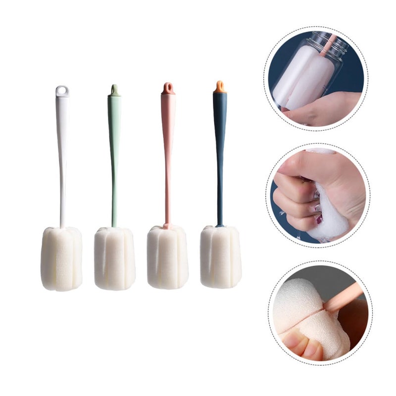 4Pcs Long Handle Sponge Cleaning Brushes Replaceable Heads Strong Dirt Removal for Bottles Cups Glassware - Image 3