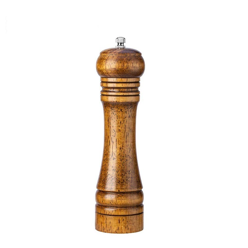 Adjustable Classical Oak Wood Pepper Spice Mill Grinder Set Handheld Seasoning Mills Grinder Ceramic Grinding Core BBQ Tools (8inches, Wood color)