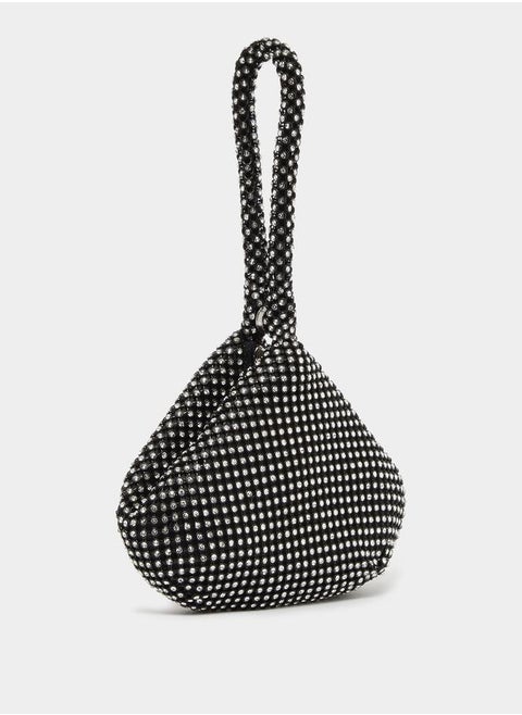 All-Over Embellished Handbag with Zip Closure