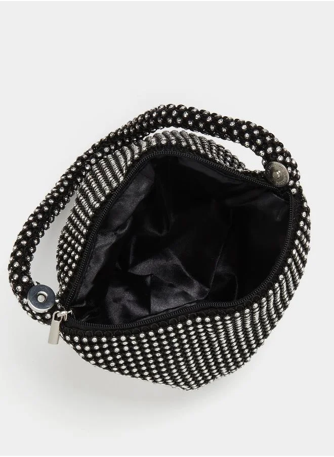 ستايلي All-Over Embellished Handbag with Zip Closure