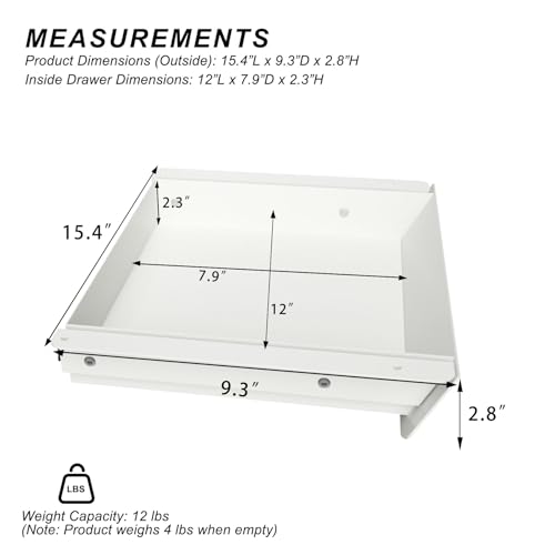 Gaxomo White Under Desk Mounted Sliding Drawer with 60 Degree Tilt Panel to pull out, 15'' long & 9'' deep Large Storage Organizer for Sit Stand Workstation - Image 2