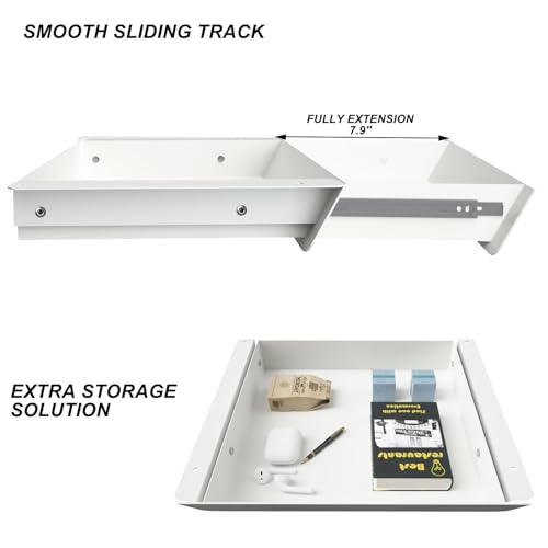 Gaxomo White Under Desk Mounted Sliding Drawer with 60 Degree Tilt Panel to pull out, 15'' long & 9'' deep Large Storage Organizer for Sit Stand Workstation - Image 3