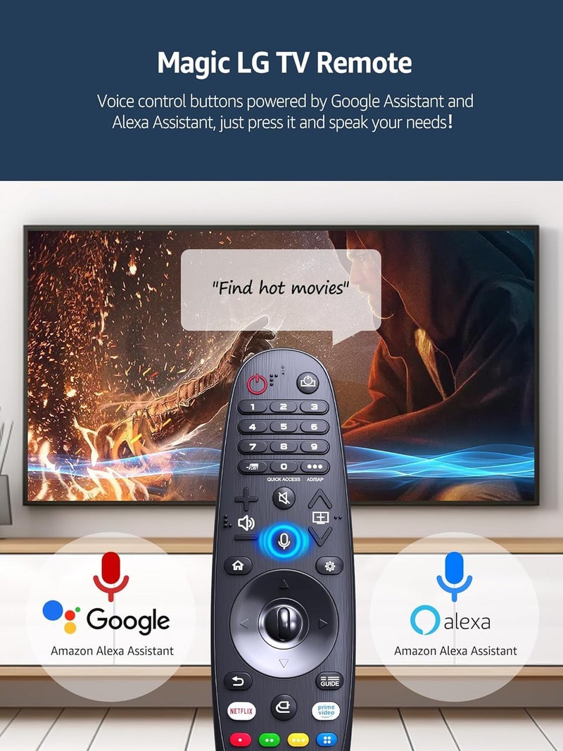 KPDP Magic Replacement for LG TV Remote with Voice and Pointer Function Compatible with Models AKB75855501 and MR20GA Works with LG Smart OLED NANOCELL and 4K UHD TVs Includes Netflix and Prime Video - Image 3