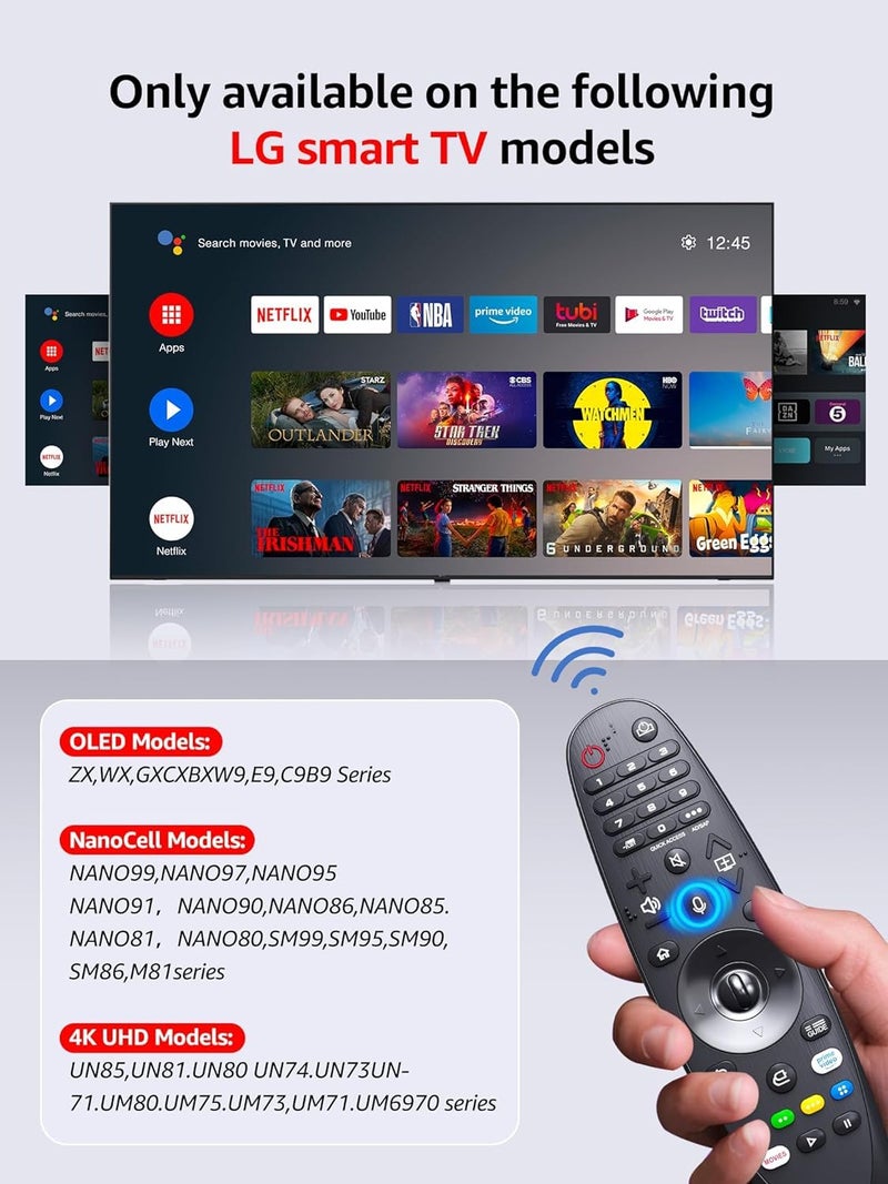 KPDP Magic Replacement for LG TV Remote with Voice and Pointer Function Compatible with Models AKB75855501 and MR20GA Works with LG Smart OLED NANOCELL and 4K UHD TVs Includes Netflix and Prime Video - Image 2