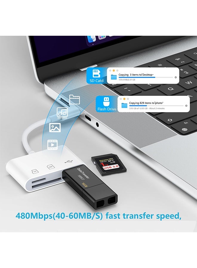 BELANO 3-in-1 USB SD Card Reader Adapter with USB-A Port, Supports SD/TF/USB Flash Drive, Plug & Play Memory Card Reader (White) - Image 3