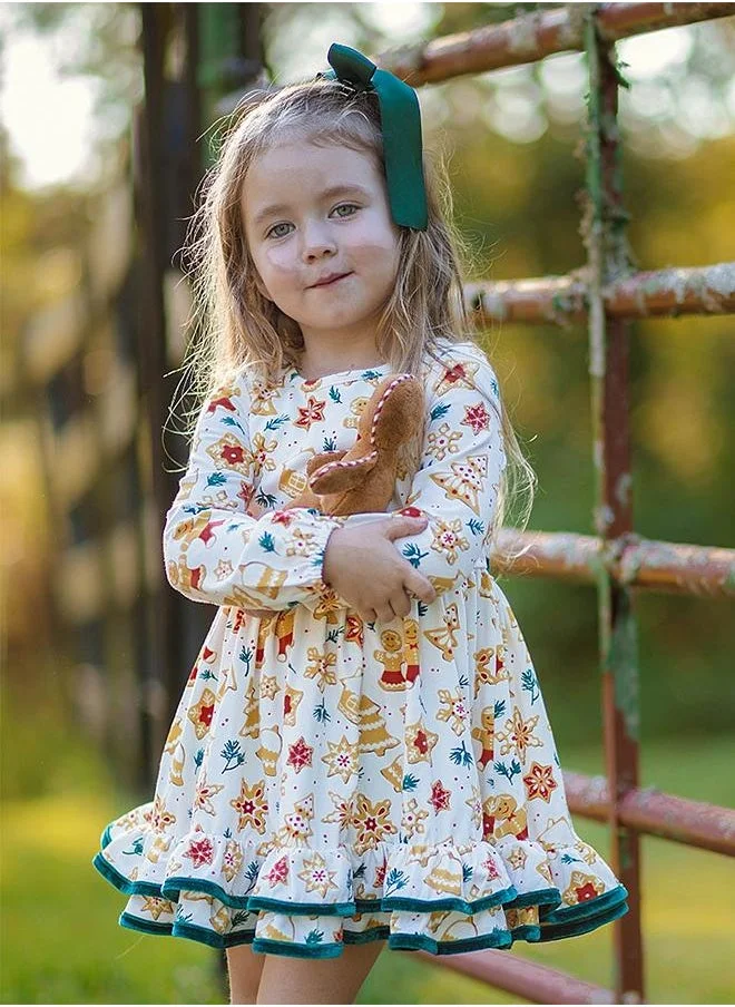 babyqlo Gingerbread and Snowflake Holiday Christmas Dress