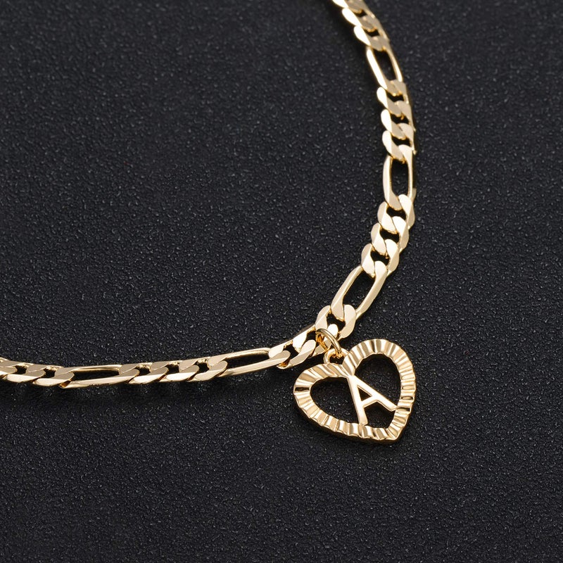 YANODA Initial Ankle Bracelets for Women 14K Gold Plated Layered Figaro Chain Letter Initial Anklets Handmade Layered Heart Ankle Bracelets Personalized Jewelry for Women M - Image 4
