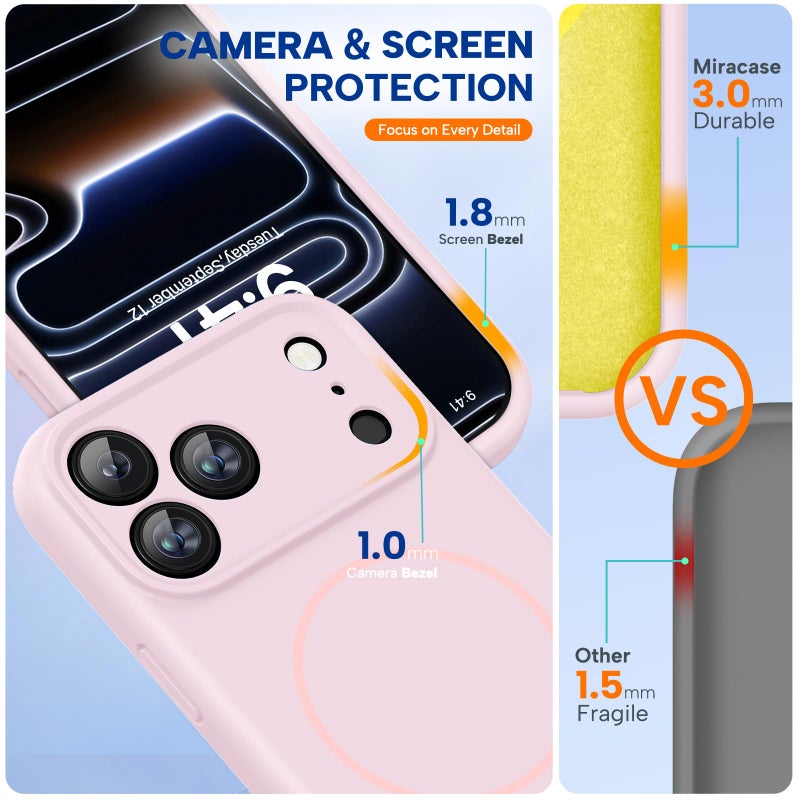 Miracase Magnetic for iPhone 17 Pro Max Case, Compatible with MagSafe, Integrated Silicone Camera Control Cover, 3.0mm Thicken Shockproof Drop Protection Phone Case for 17 ProMax, Sand Pink - Image 3