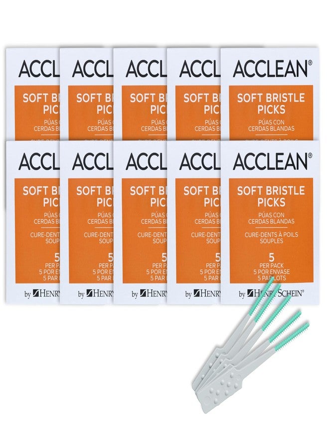 هنري شين عبوة Acclean Dental Picks للمرضى، بدون نكهة، خالية من اللاتكس، أعواد بلاستيكية للاستخدام مرة واحدة، مدببة ومرنة، 5 أعواد في العبوة - 10 عبوات، إجمالي 50 عودًا - Image 1