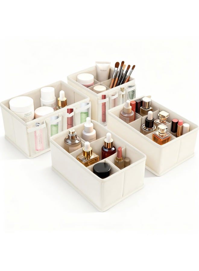 VERONLY Cosmetic Storage Bins Makeup Organizer, Adjustable Multifunction Storage Box Desk Drawer Divider for Makeup Brushes, Bathroom Countertop or Dresser, Set of 4 (Beige) - Image 1