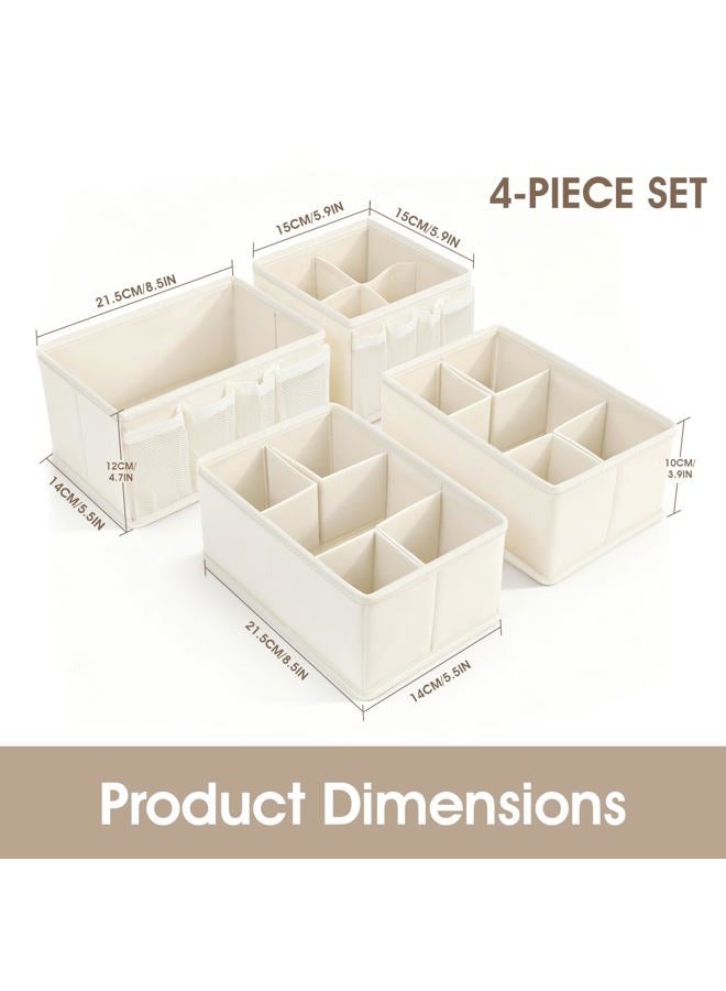 VERONLY Cosmetic Storage Bins Makeup Organizer, Adjustable Multifunction Storage Box Desk Drawer Divider for Makeup Brushes, Bathroom Countertop or Dresser, Set of 4 (Beige) - Image 3