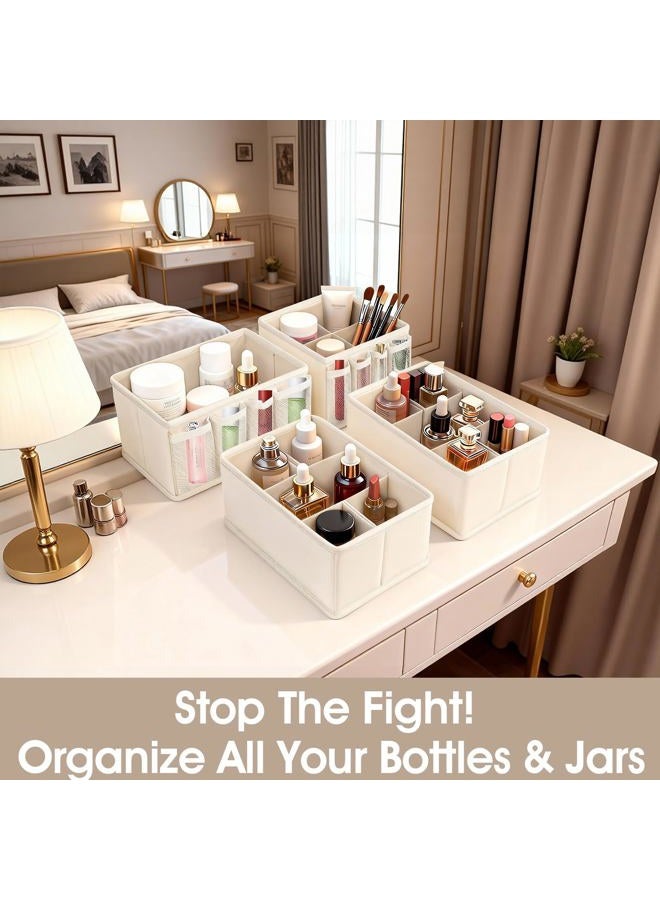 VERONLY Cosmetic Storage Bins Makeup Organizer, Adjustable Multifunction Storage Box Desk Drawer Divider for Makeup Brushes, Bathroom Countertop or Dresser, Set of 4 (Beige) - Image 5