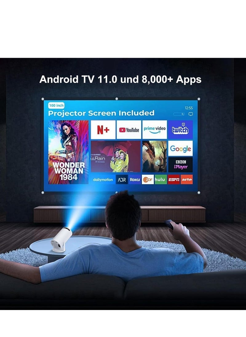 ماركة غير محددة - بروجكتور ميني ذكي يدعم 4K – أندرويد 11، واي فاي 6، بلوتوث 5.2، دوران 180 درجة، تطبيقات مدمجة – سينما منزلية متنقلة - Image 1