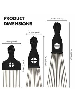 HY 3-Piece Metal Afro Hair Pick Set, Fist Design Wide-Tooth Combs for Men & Women, Perfect for Natural Curly Afro Hair, Essential Hairdressing Styling Tool for Hair Care and Styling  - Image 2