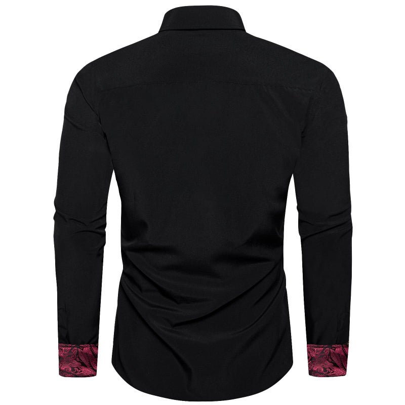 DiBanGu Men's Dress Shirt Long Sleeve Casual Button Down Shirts Regular Fit Inner Contrast Shirt for Business Party, Black and Red, X-Large - Image 4