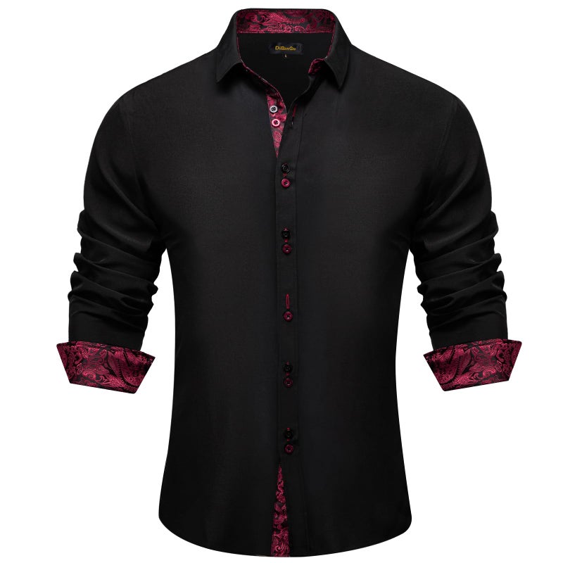 DiBanGu Men's Dress Shirt Long Sleeve Casual Button Down Shirts Regular Fit Inner Contrast Shirt for Business Party, Black and Red, X-Large - Image 1