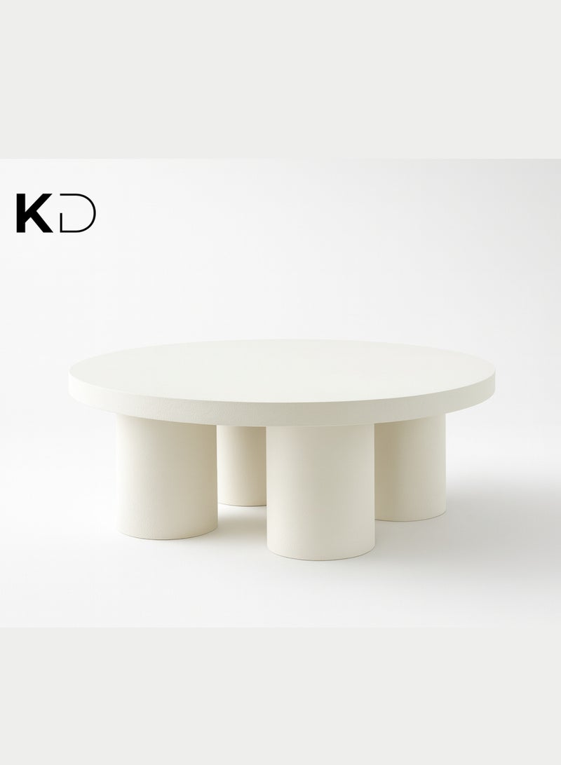 كستم ديكو طاولة قهوة مستديرة بيضاء من كاستومديكو - طاولة مركزية فاخرة بتصميم عصري وبسيط بأربعة أرجل أسطوانية لغرفة المعيشة والصالة والمكتب في الإمارات العربية المتحدة - Image 1