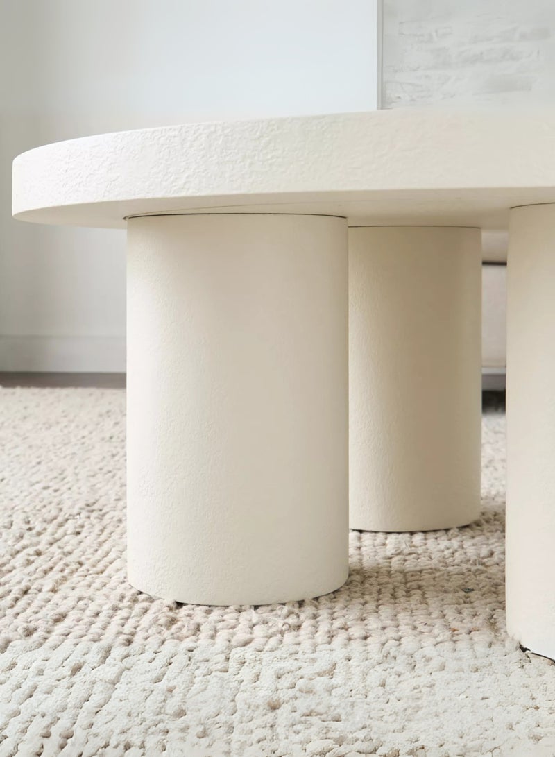 كستم ديكو طاولة قهوة مستديرة بيضاء من كاستومديكو - طاولة مركزية فاخرة بتصميم عصري وبسيط بأربعة أرجل أسطوانية لغرفة المعيشة والصالة والمكتب في الإمارات العربية المتحدة - Image 4