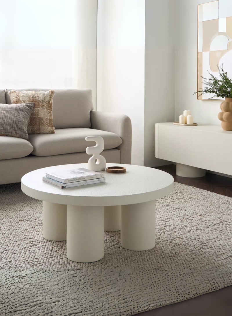 كستم ديكو طاولة قهوة مستديرة بيضاء من كاستومديكو - طاولة مركزية فاخرة بتصميم عصري وبسيط بأربعة أرجل أسطوانية لغرفة المعيشة والصالة والمكتب في الإمارات العربية المتحدة - Image 5