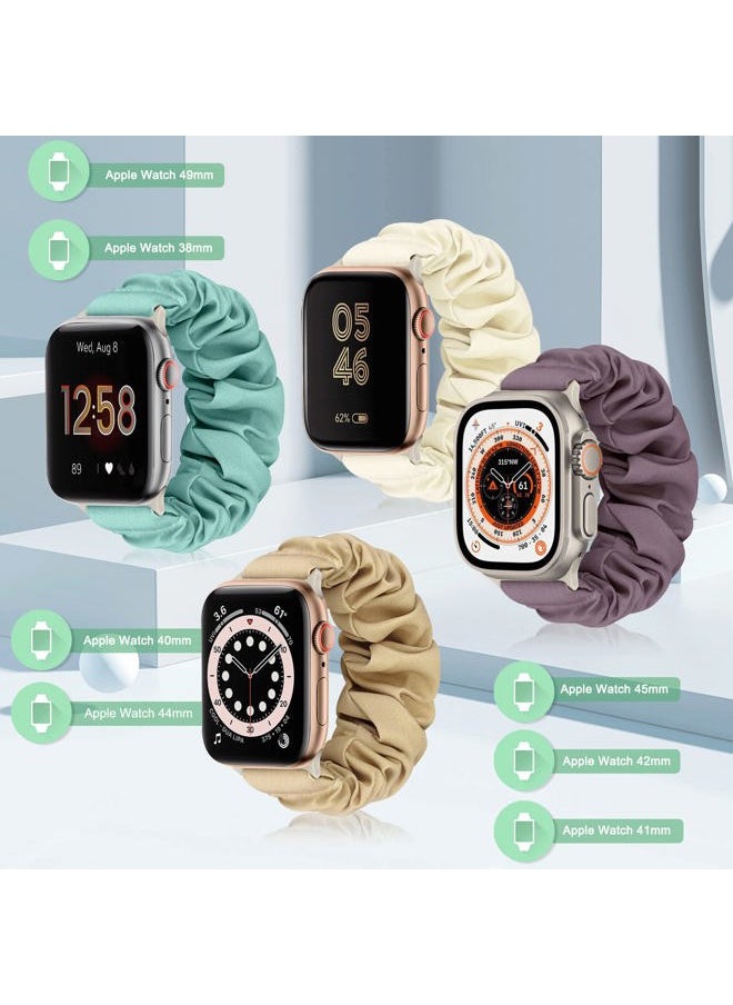ShuYo - 4 Packs Scrunchie Band Compatible with Apple Watch 38mm 40mm 41mm 42mm 44mm 45mm 49mm,Cute Printed Elastic Bands Women Bracelet Strap for iWatch Series 8 7 6 5 4 3 2 1 SE Ultra(42 44 45 49mm M) - Image 1